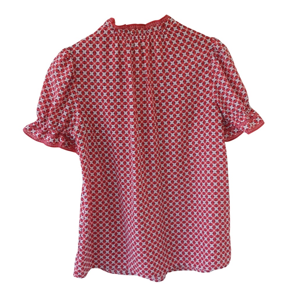 Max Studio Womens Red Geometric Floral Smocked V-Neck Flutter Sleeve Blouse M - Picture 2 of 13